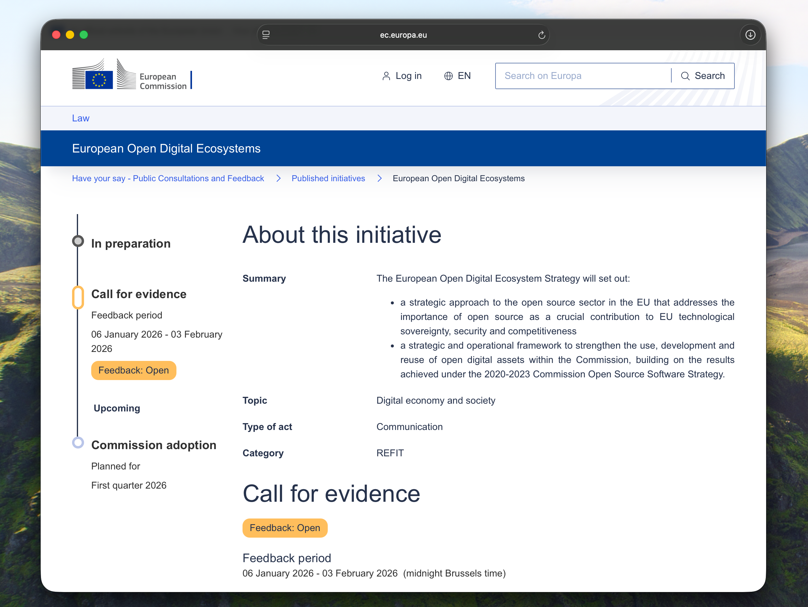 The European Commission&rsquo;s call for evidence on European Open Digital Ecosystems, published on europa.eu.