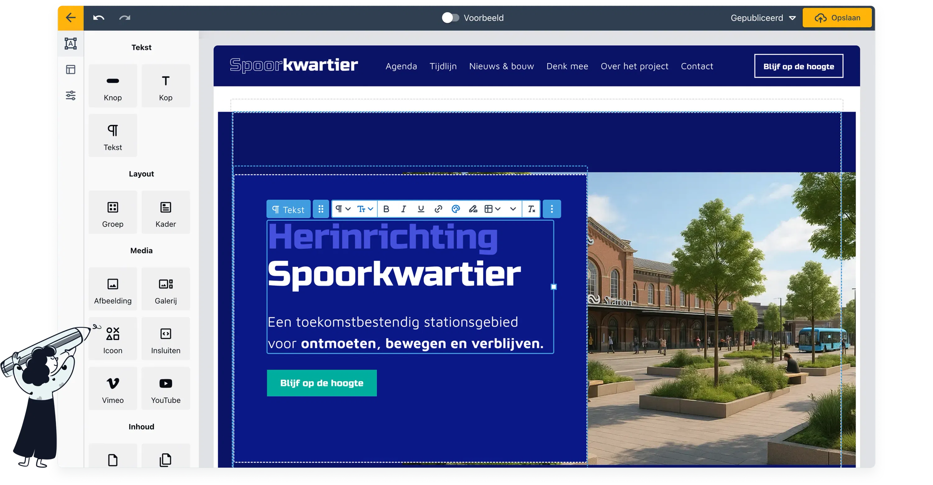 Mett’s website editor with a video building block connected to Mave